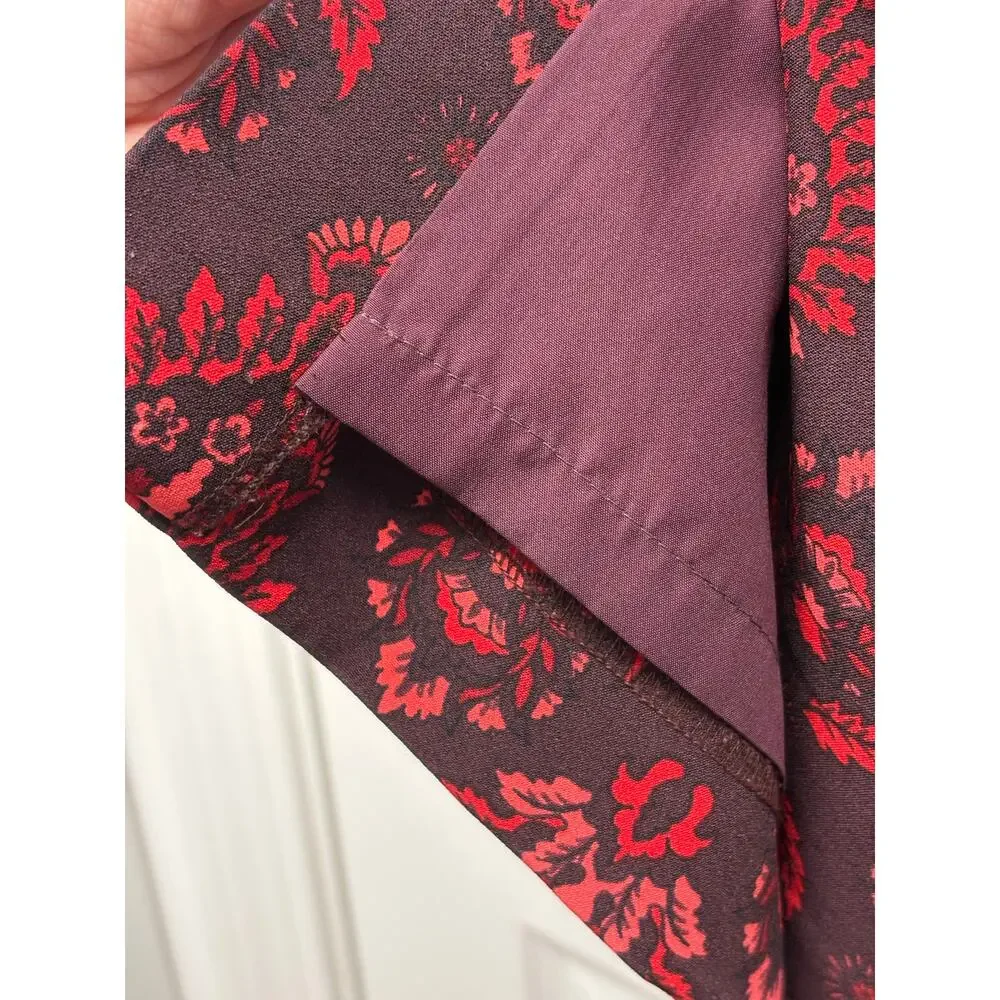 Ann Taylor Factory Skirt Red Eggplant Floral Womens 10 p